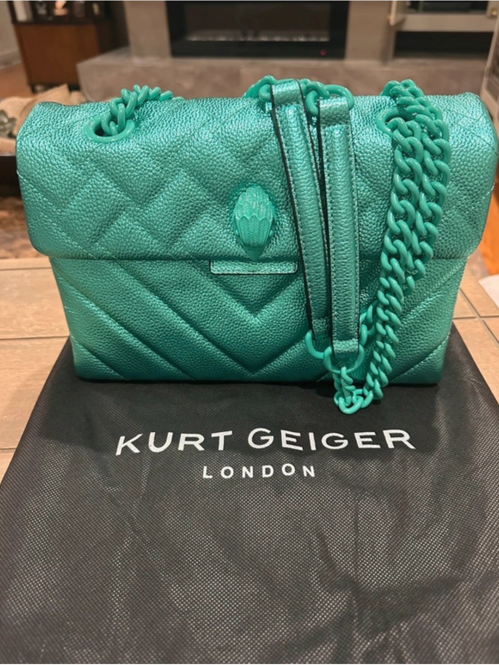 Kurt Geiger Teal Quilted Chain Shoulder Bag